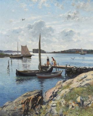 Johan Ericson : På bryggan, sommarmotiv från Marstrand