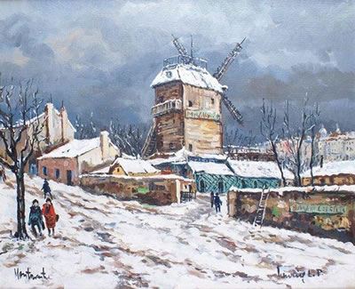 Robert L P Lavoine : MONTMARTRE, LE MOULIN DE LA GALETTE SOUS LA NEIGE