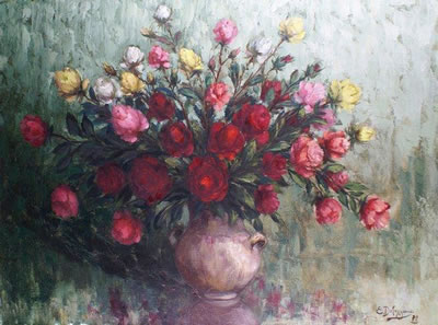 Edmond Defroyennes : VASE DE PIVOINES