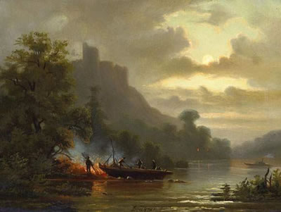 Colestin Brugner : River landscape in the moonlight