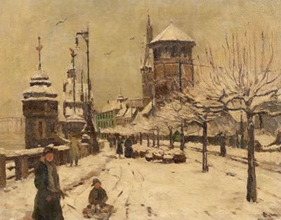 Georg Hambuchen : Winter am Düsseldorfer Rheinufer