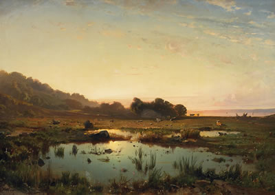 Friedrich Zimmermann : Chiemsee landscape in the evening sun