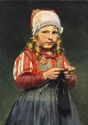 Rudolf Possin : A Girl Knitting.