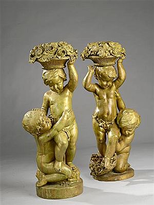 Charles Cumberworth : Deux putti tenant un panier de fleurs et fruits (2)