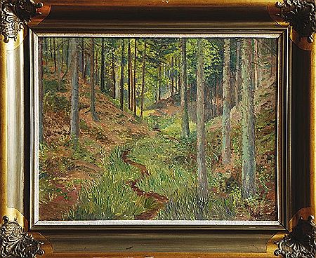 Vaclav Brezina : Forest ravine with a stream