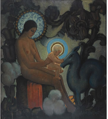 Einar Gross : NUDE MADONNA WITH CHILD AND STAG