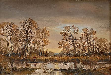 Fritz Lattke : Landschaft mit Angler