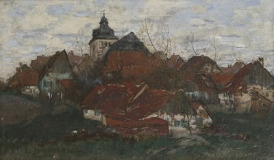 Erich Nikutowski : Kleines Dorf mit Kirche.