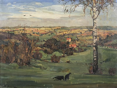 Arthur Grimm : Odenwaldlandschaft mit Bauernhäusern