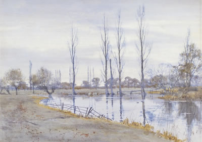 Robert Winchester Fraser : Cookham; Winter river view (a pair)