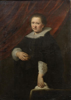 Giovanni Bernardo Carboni : 'Portrait of a Lady, Half Length, in a Black Dress, Standing Before a Curtain'