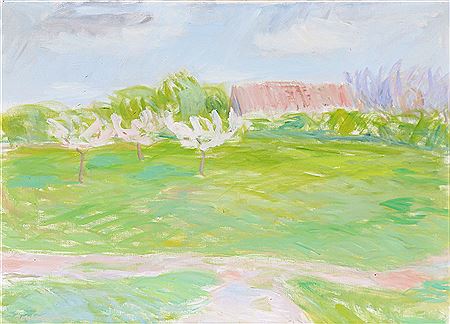 Poul Sorensen : 'Garden with blossoming fruit trees'.