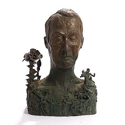 Louis Rosen Schmidt : A patinated bronze male bust with fantasy landscape