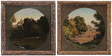 Alexandre Desgoffe : Pair of Pastoral Landscapes: Figure Sowing and Figures Working the Fields, within feigned spandrels (2)