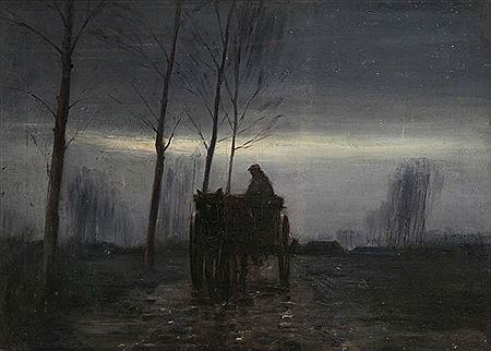 Urbain Gerlo : Farmer with horse and cart at nightfall