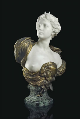 Henri Weigele : A LARGE FRENCH ORMOLU AND WHITE MARBLE BUST OF DIANA