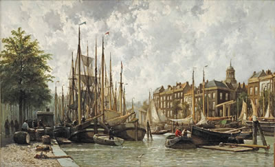 Willem Hendrik Eickelberg : A capriccio view of the Nieuwezijds Voorburgwal, Amsterdam