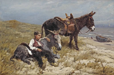 Willem Maris : A donkeyrider resting in the dunes, Scheveningen