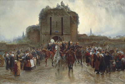 Elizabeth (Lady Butler) Butler : To the front: French cavalry leaving a Breton city on the declaration of war