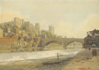 Robert Ladbrooke : Durham Cathedral and Castle from the River Wear