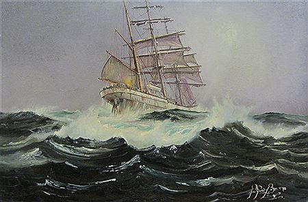 Peter Gerald Baker : Iron Hulled Tall Masted Ship in Heavy Seas