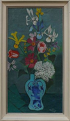 Ferdinand Macketanz : 'Blumenstillleben in blauer Vase'