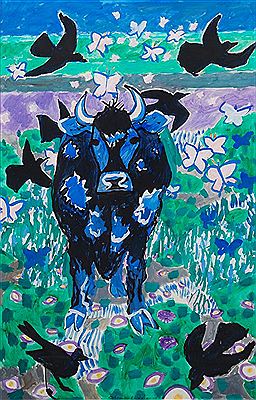 Schomer Frank Lichtner : Blue Cow with Black Birds