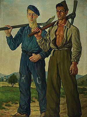 Anatoli Soungouroff : Two prisoners of war with shovel and pickaxe in stock