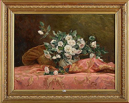 Albert Sirtaine : Nature morte aux roses blanches