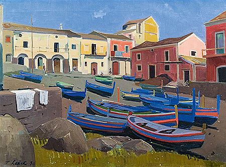 Franz Lerch : Fishing village in Sicily,.1930