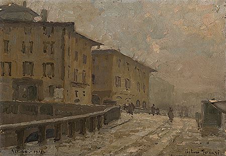 Arturo Ferrari : 'Il ponte sul Naviglio a Porta Vittoria' gennaio 1918