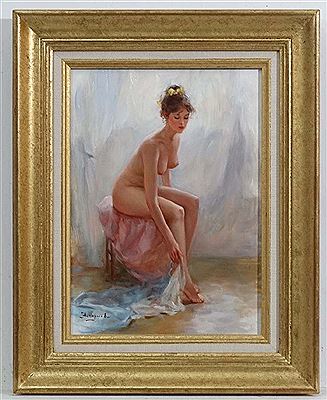 Vladislav Nagornov : Seated nude in bedroom