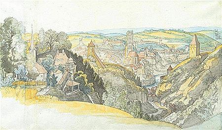 Ludwig Vogel : A view of the city of Fribourg from a hill.