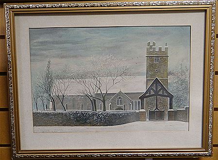 Obediah Hodges : Caerwent Church near Chepstow - an original painting of winter