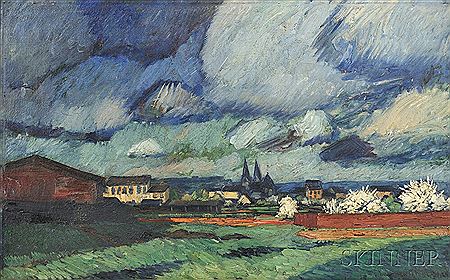 Heinrich Hartung : Village with Stormy Sky