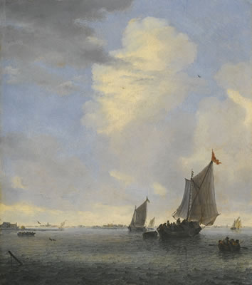 Salomon van Ruysdael : WIJDSCHIP AND OTHER SMALL DUTCH VESSELS AT THE MOUTH OF AN ESTUARY