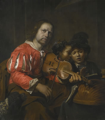 Jan de Bray : A VIOLIN PLAYER ACCOMPANYING TWO YOUNG SINGERS