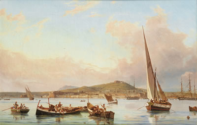 Antonie Sminck Pitloo : NAPLES, VIEW OF THE VOMERO HILL, FROM THE SEA