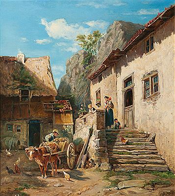 Jakob Furchtegott Dielmann : Sunny Farmyard