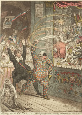 James Gillray : Blowing up the Pic Nic's - or - Harlequin Quixote attacking the Puppets