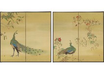 Buzan Kimura : Peacocks in Autumn(a pair of 2-panel byobu screens)