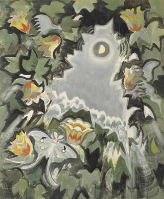 Charles Burchfield : June Night (Luna Moth, Tulip Tree in Bloom by Moonlight)