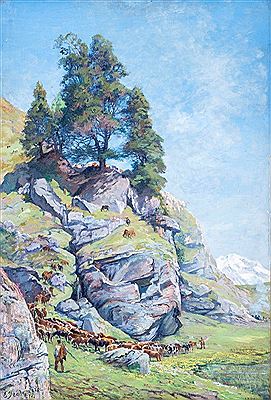 Edouard Jeanmaire : La montée du troupeau à l'Alpage, Val de Clerzon, Valais