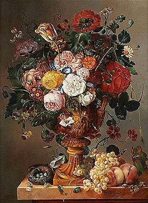 François Joseph Huygens : Composition florale sur entablement