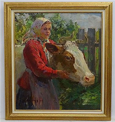 Igor Constantinovitch Skorobogatov : 'Farm girl with a cow'