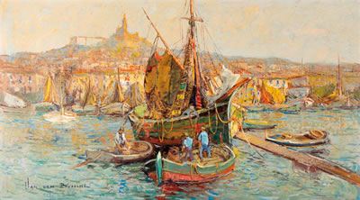 Fernand Van Den Bussche : Bateaux dans le Vieux-Port de Marseille