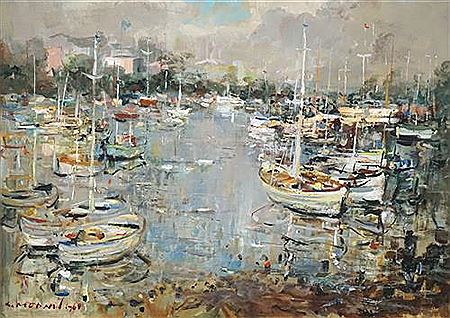 Karlis Mednis : Untitled, 1968 (Boats on a Harbour)