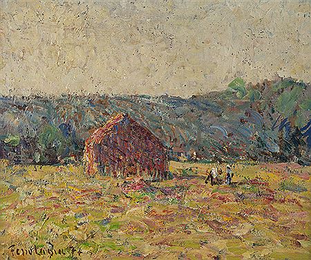 Georges Ferro La Gree : 'La Meule', figures in a hay field