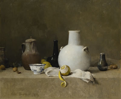 Emil (Soren Emil) Carlsen : STILL LIFE WITH POTTERY JARS