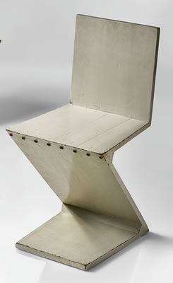 Gerrit Rietveld : ZIG-ZAG CHAIR FROM THE BIRZA RESIDENCE, AMSTERDAM